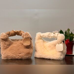 Elegant Faux Fur Handbag - Tan and Cream